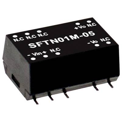 'Zwart elektronisch onderdeel gemerkt SFTN01M-05 met pinnen; gelabelde aansluitingen omvatten '+Vo', '-Vo', 'Vin+' en 'N.C.' voor 'Niet Verbonden'.'