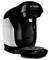 Zwarte Bosch Tassimo koffiemachine met een strak design, voorzien van een waterreservoir en kopjesstandaard, geschikt voor het bereiden van verschillende koffiedranken.