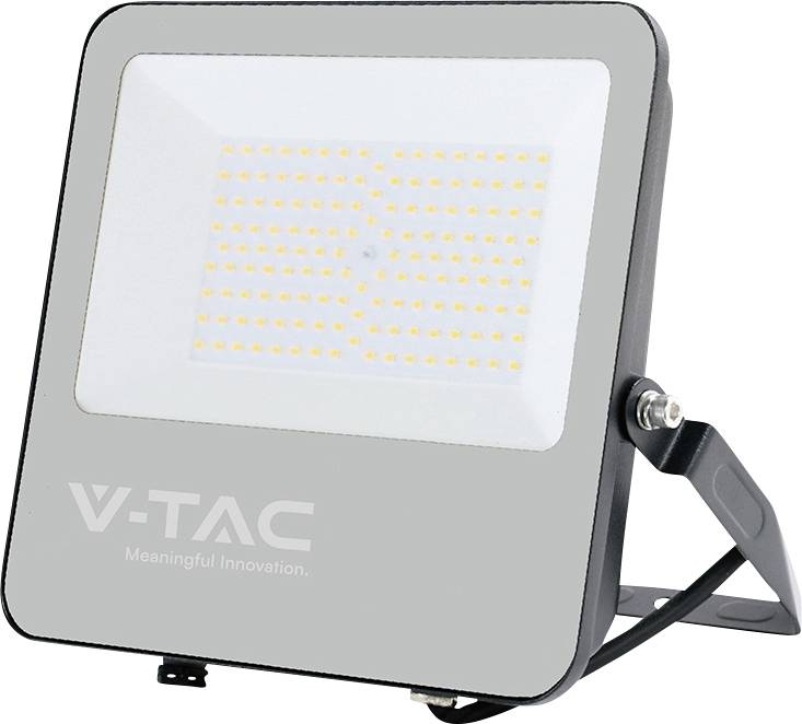 Schijnwerper met het label 'V-TAC' met meerdere LED-lampen, gemonteerd op een verstelbare standaard.