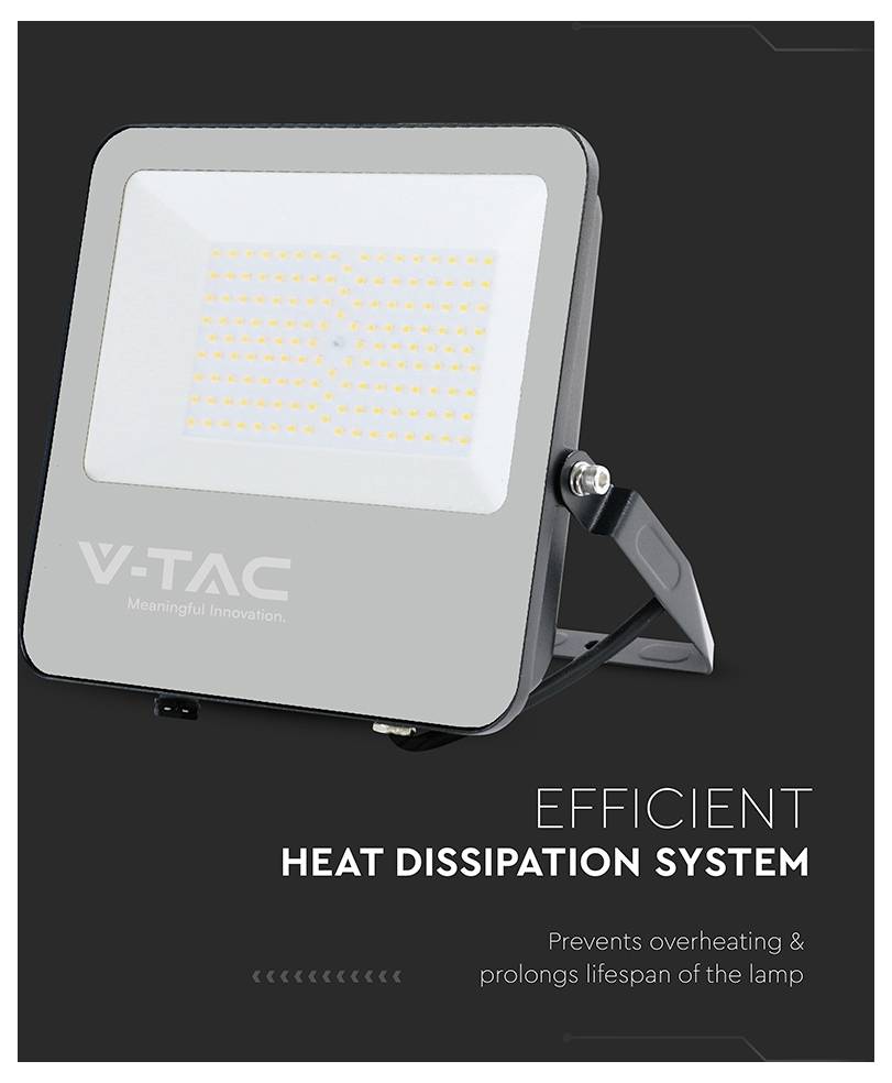 V-TAC LED-verlichting met een efficiënt warmteafvoersysteem, dat oververhitting voorkomt en de levensduur van de lamp verlengt.