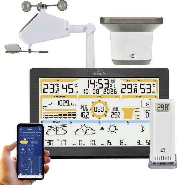 TFA Dostmann TFA.me ID-05 35.8106.01 WiFi-weerstation Verwachting voor 4 dagen Aantal sensoren max.: 50