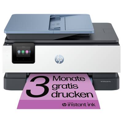 Een printer met een roze vel waarop de tekst '3 maanden gratis printen' staat, wat een aanbod voor drie maanden gratis printen met Instant Ink aangeeft.