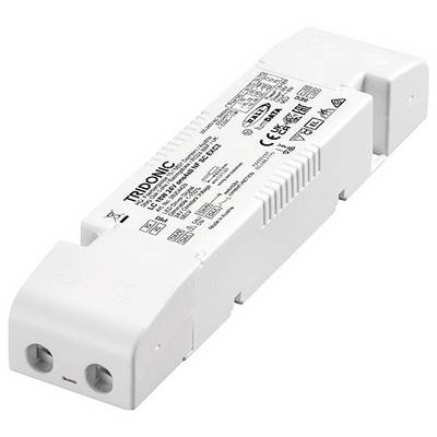 Elektronisch voorschakelapparaat van Tridonic, model LCI 35W-350mA T012, witte rechthoekige behuizing gemarkeerd met technische specificaties en certificeringen.