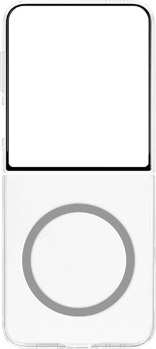 Een minimalistisch ontwerp dat lijkt op een MP3-speler met een leeg scherm en een rond touchpad, zonder enige zichtbare merkidentificatie of tekst.