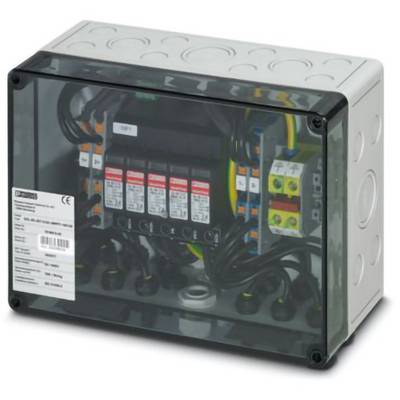 Een verdeeldoos met meerdere elektrische aansluitingen en bedrading zichtbaar door een transparante afdekking, gebruikt voor het organiseren en beschermen van elektrische circuits.