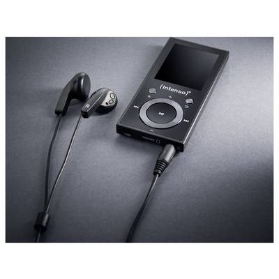 Een draagbare muziekspeler met bijbehorende oordopjes ligt op een grijze ondergrond. Het scherm is uit, en de afspeelknoppen zijn zichtbaar op het apparaat.