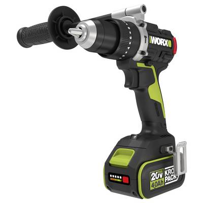 Een draadloze boor met een zwart- en groen ontwerp, voorzien van een 20V-batterij, grijphandvat en boorbit, geschikt voor doe-het-zelfprojecten.