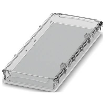 Een transparante plastic afdekking met een rechthoekige vorm, ontworpen om een object te beschermen of in te sluiten, gezien vanuit een lichte hoek.