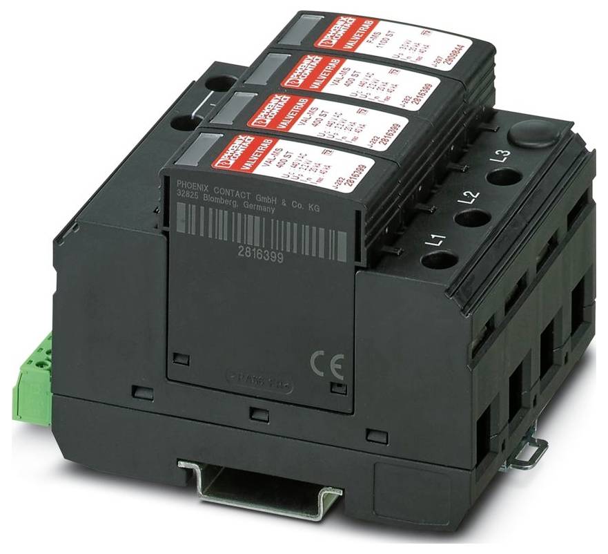 Relaisassemblage met aansluitingssleuften, zichtbare schakeling en gelabelde specificaties voor toepassingen in de elektrotechniek.
