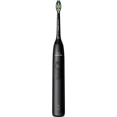 'Zwarte Philips Sonicare elektrische tandenborstel met aan-uitknop en laadaanwijzers op het handvat.'