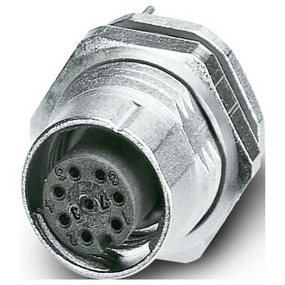 Close-up van een metallic M12 schroefdraad-connector met genummerde pinnen, doorgaans gebruikt in industriële automatisering voor veilige elektrische verbindingen.