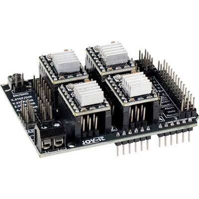 'Een 3D-printercontrollerboard met vier stappenmotorbestuurders en warmteafleiders.'
