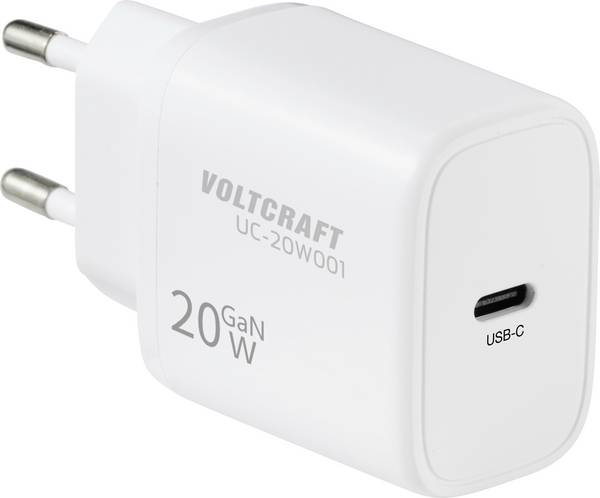 VOLTCRAFT UC-20W001 USB-oplader 20 W 1x USB-C Fast Charge, USB PD 3.0 Wit GaN