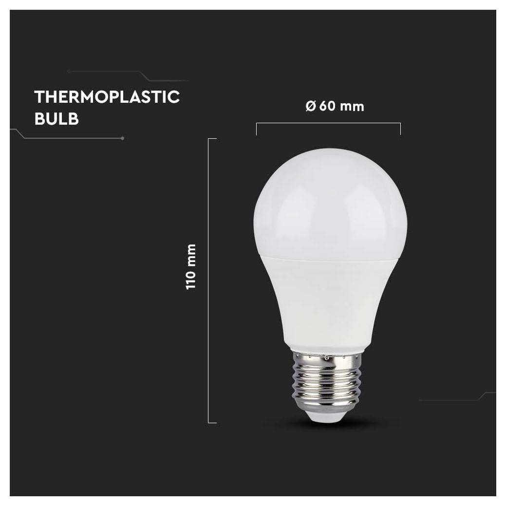 'Thermoplastische lamp, afmetingen: 110 mm hoogte, 60 mm diameter, weergegeven op een zwarte achtergrond.'