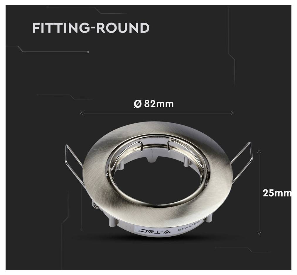 Ronde lichtarmatuur met een metaalafwerking, 82 mm in diameter en 25 mm hoog, geschikt voor plafondmontage.