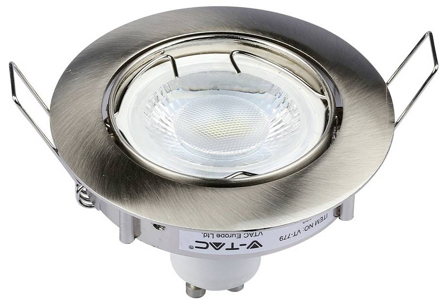 Inbouw ronde LED-armatuur met een metaalzilveren afwerking, ontworpen voor plafondmontage.