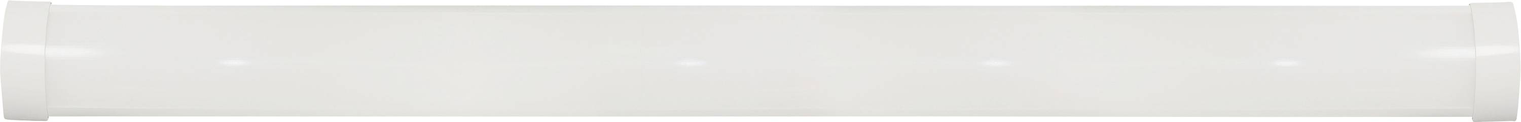 Een lange, horizontale witte paneel met een licht gebogen oppervlak en subtiele lichtreflecties, die doen denken aan een minimalistisch ontwerpelement.
