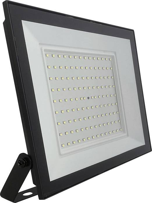 Een rechthoekige LED-schijnwerper met een zwart frame en bevestigingsbeugel, voorzien van een raster van kleine LED-lampen.