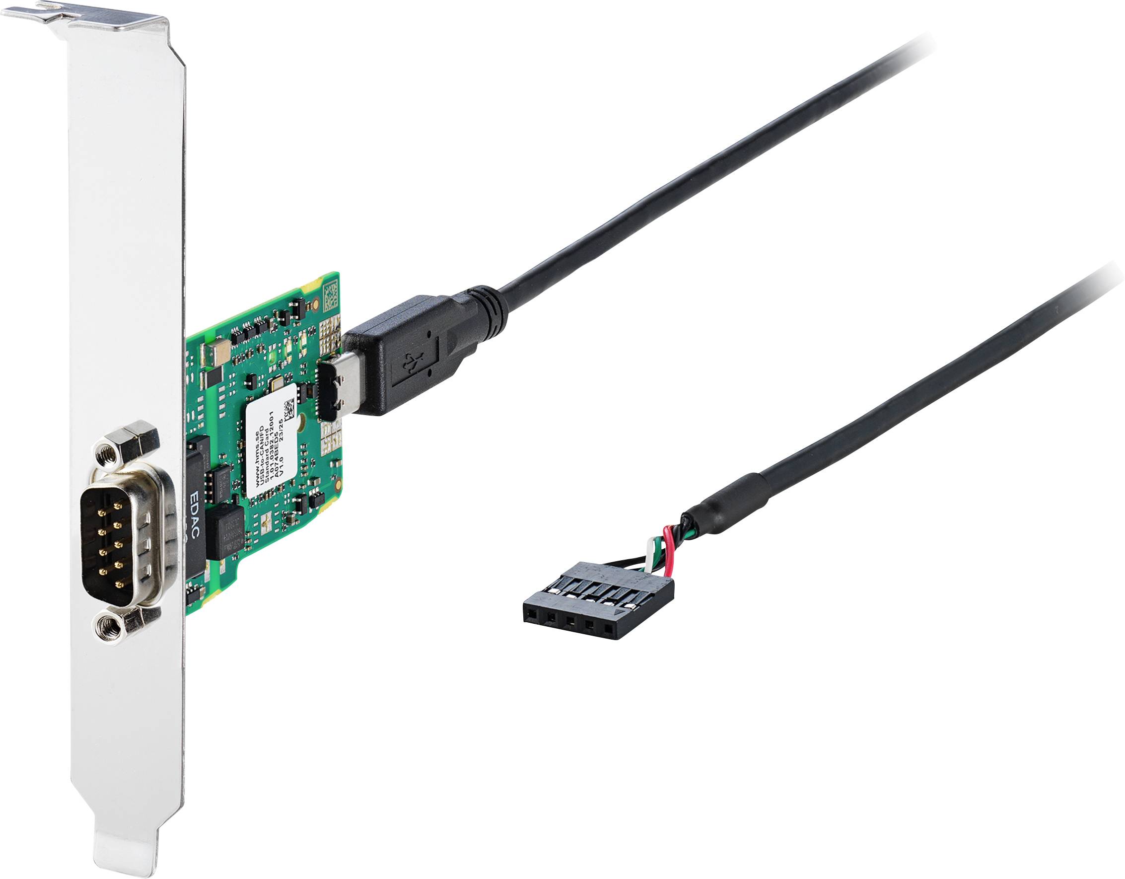 Een computerkaart voor PCI-expansie met een seriële poort en aansluitingskabel, gebruikt voor het verbeteren van computerfunctionaliteit door het toevoegen van externe verbindingen.
