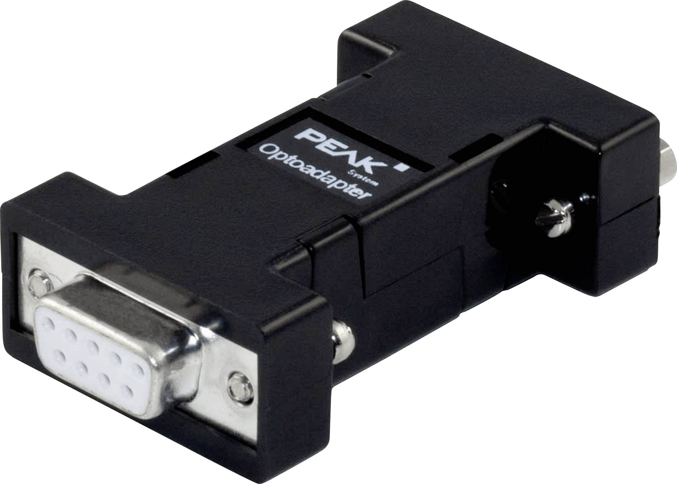 Een optokoppelaar-adapter met zwarte behuizing en metalen connectoren, gebruikt voor het isoleren van elektrische signalen.