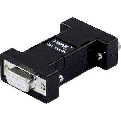 Een optokoppelaar-adapter met zwarte behuizing en metalen connectoren, gebruikt voor het isoleren van elektrische signalen.