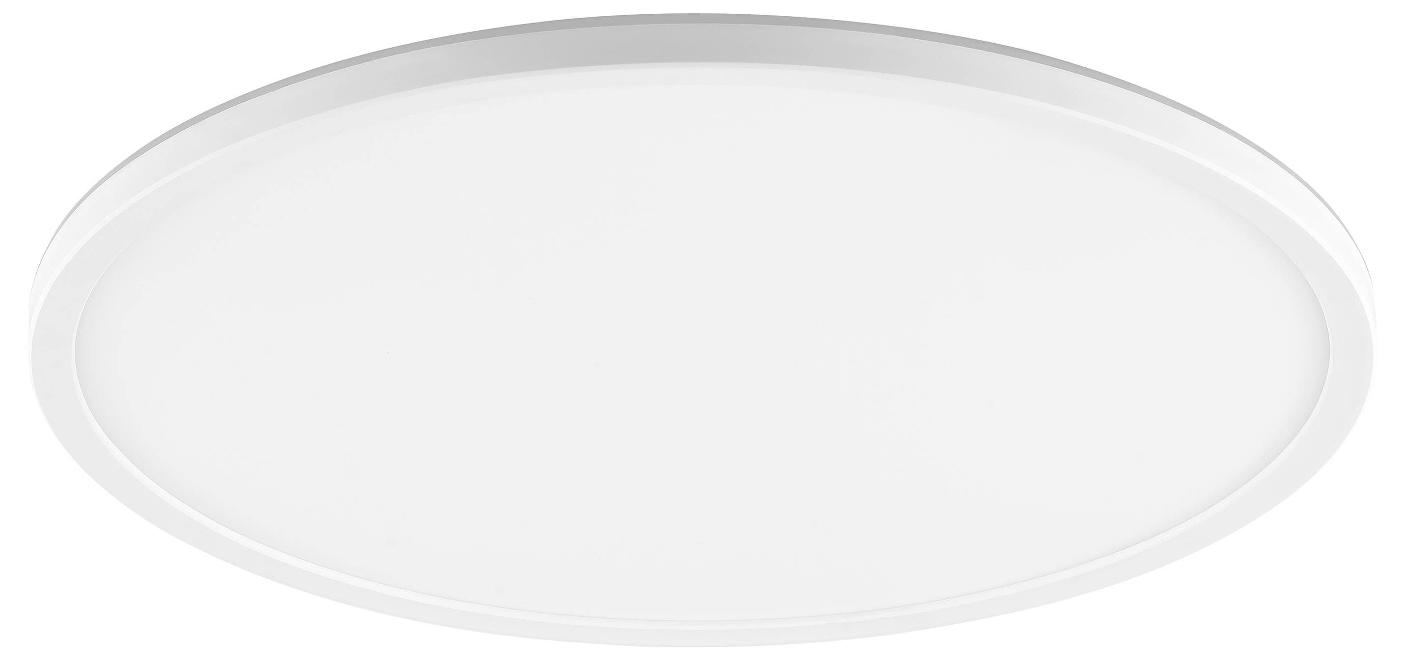 Een ronde wit plafondlicht met een minimalistisch ontwerp, weergegeven vanuit een rechtstreeks perspectief.