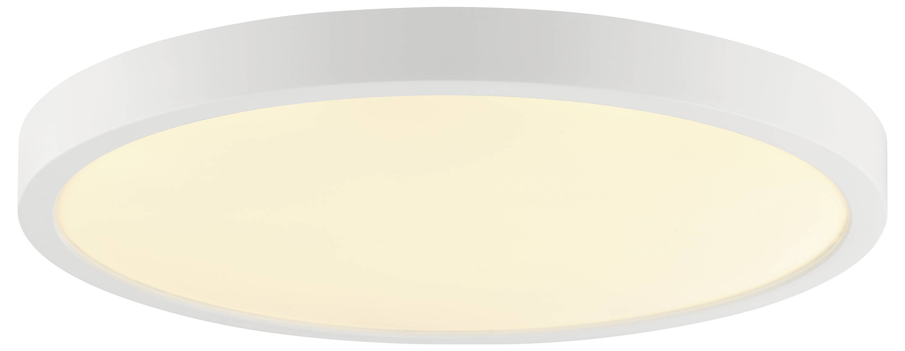 Een rond, inbouw plafondlicht met een wit frame en een warme, verspreide gloed, geschikt voor moderne interieuromgevingen.