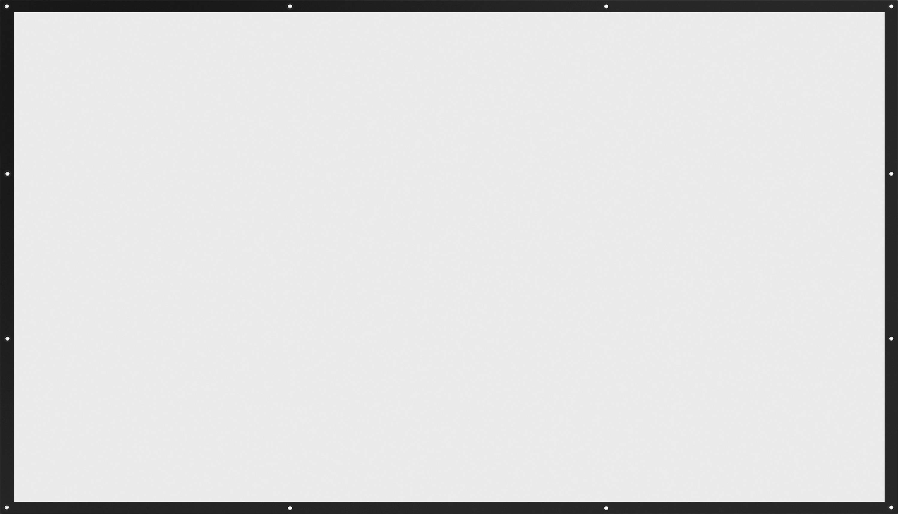 Een blanco witte rechthoek met een zwarte rand die lijkt op een projectiescherm of blanco canvas.