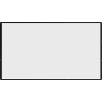 Een blanco witte rechthoek met een zwarte rand die lijkt op een projectiescherm of blanco canvas.