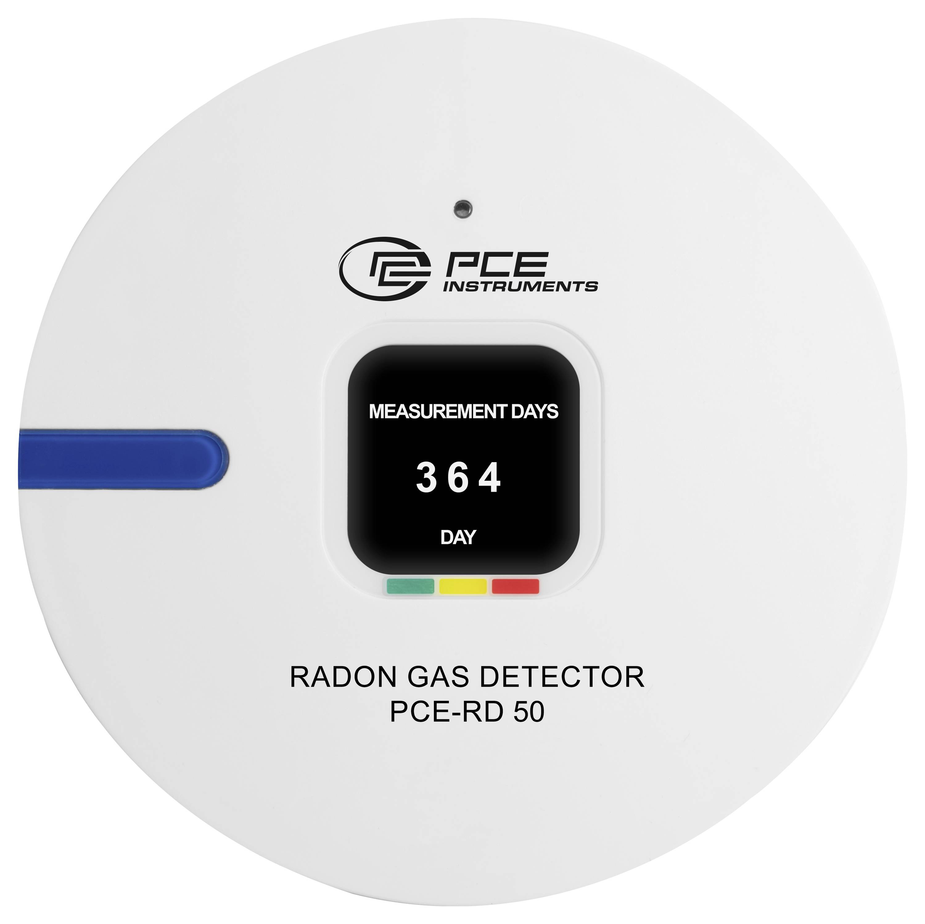PCE Instruments radondetector met '364 meetdagen' weergegeven op het display.