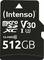 MicroSD-kaart met het merk 'Intenso', 512GB, V30, U3 en Class 10-specificaties, wat duidt op snelle gegevensoverdrachtmogelijkheden.