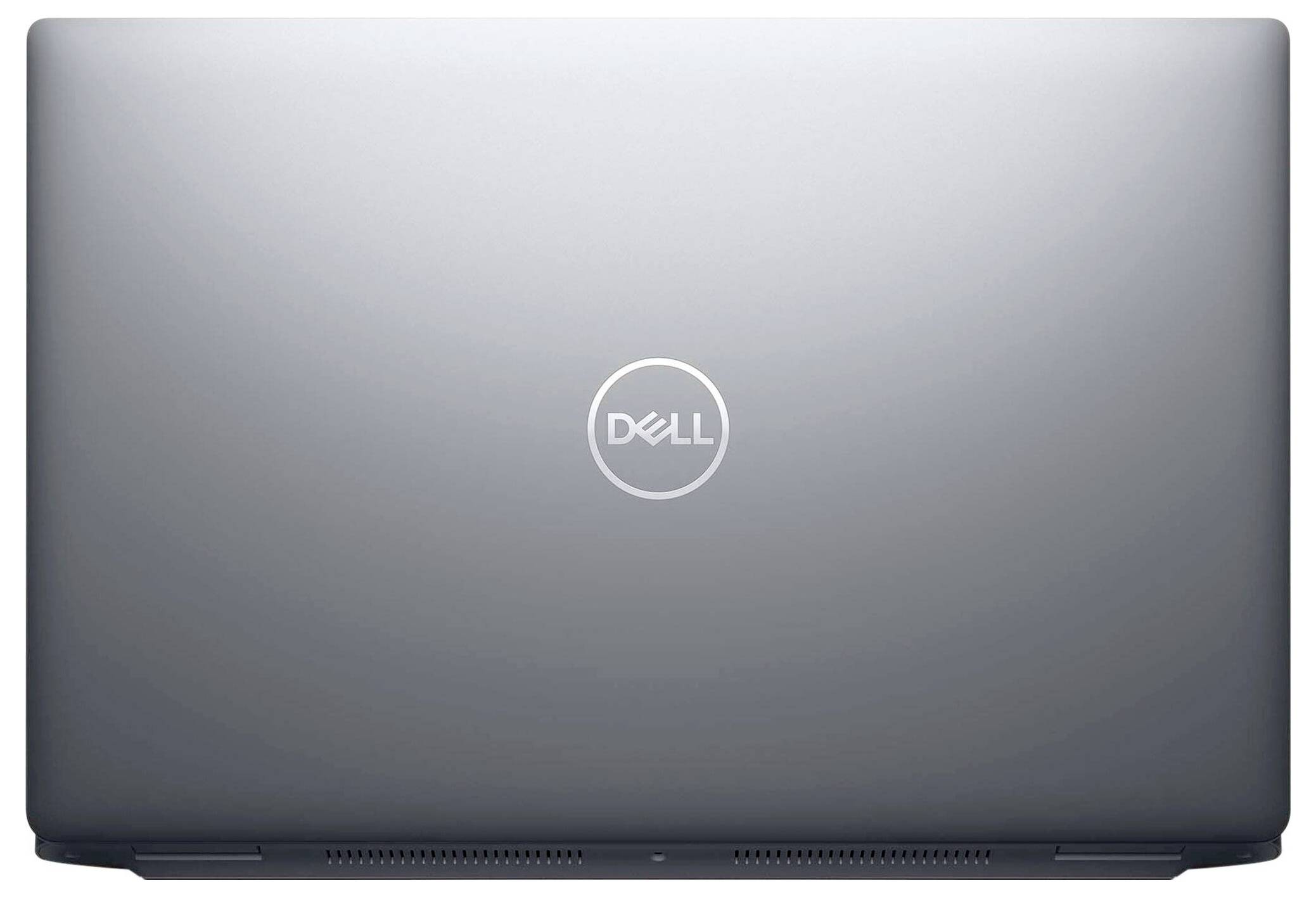 Gesloten zilveren laptop met een Dell-logo op het deksel.