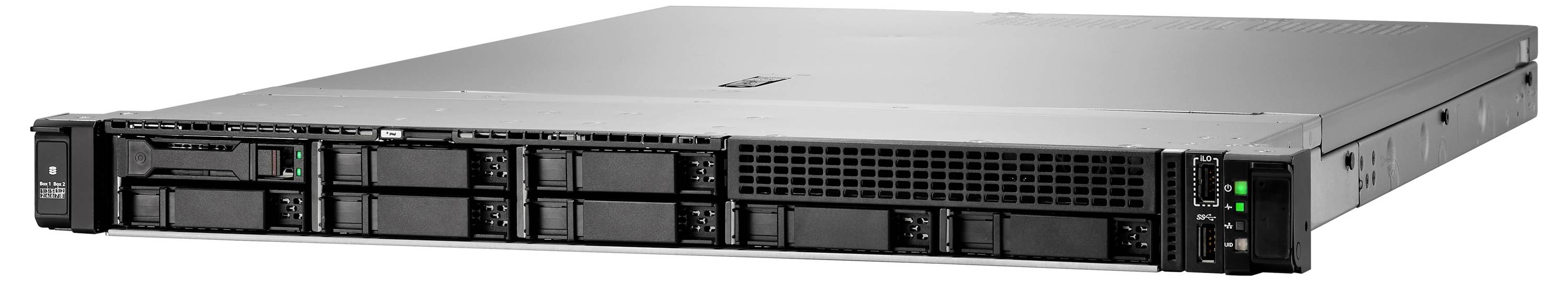 Een elegante rack-gemonteerde server met meerdere schijfvakken en statusaanduiding lampjes aan de voorkant, ontworpen voor efficiënt gegevensbeheer.