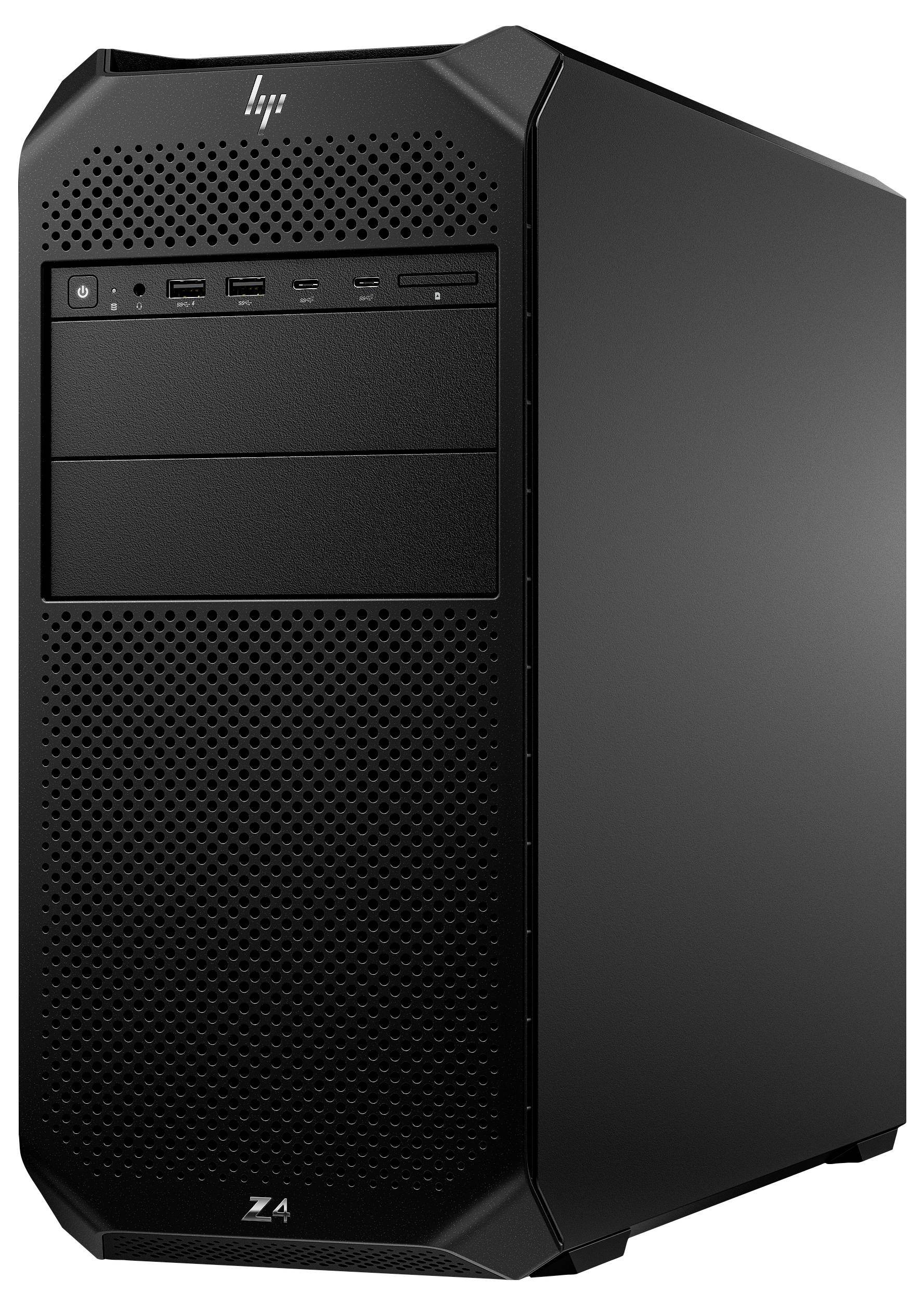 Zwarte HP Z4 G4 werkstation-desktoptower met USB-poorten op het frontpaneel, ontworpen voor hoogperformante computing en professionele taken.