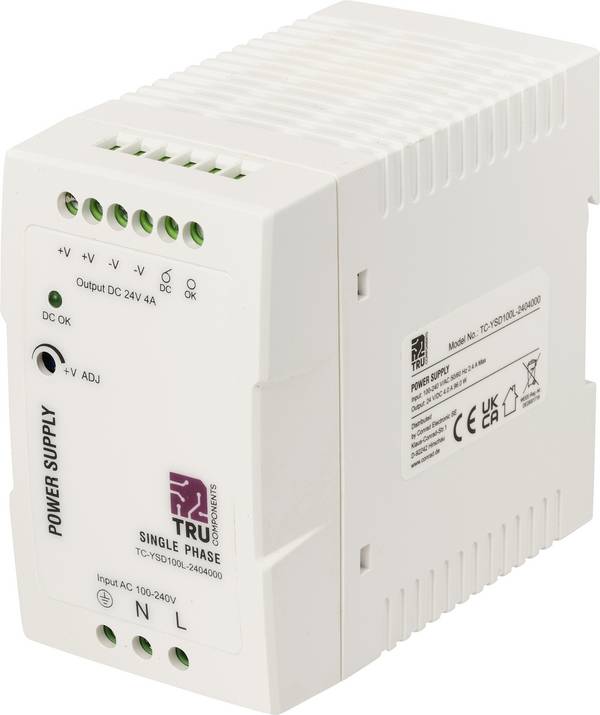 TRU COMPONENTS TC-14382320 DIN-rail netvoeding Verbruik (stand-by) 1.8 W 24 V/DC 4 A 96 W Aantal uitgangen:1 x Inhoud 1 stuk(s)