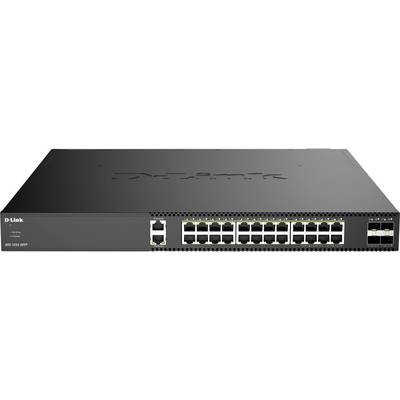 D-Link Ethernet-switch met 24 netwerkpoorten en 4 extra uplink-poorten, geschikt voor netwerken in kantooromgevingen.