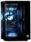 Een gaming-pc met verlichte interne componenten met blauwe led-verlichting, zichtbare koelventilators en een transparant zijpaneel.