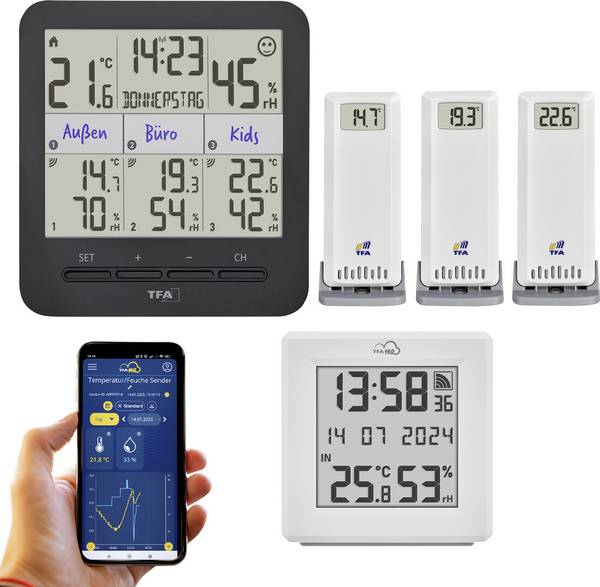 TFA Dostmann TFA.me Starter Set mit WLAN Gateway und KLIMA@HOME 2 35.8109.02 Draadloze thermo- en hygrometer Zwart, Wit
