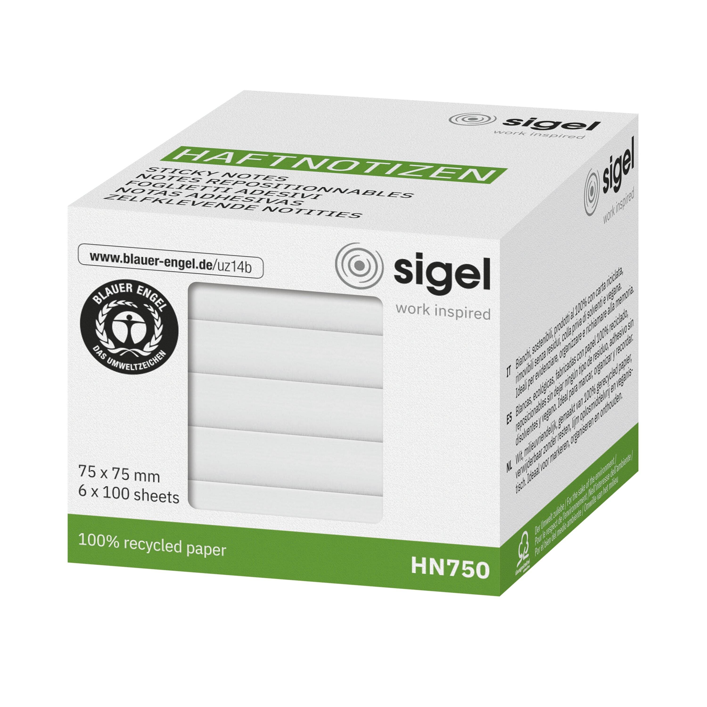 Sigel Plaknotitie HN750 75 mm x 75 mm Wit 600 vellen