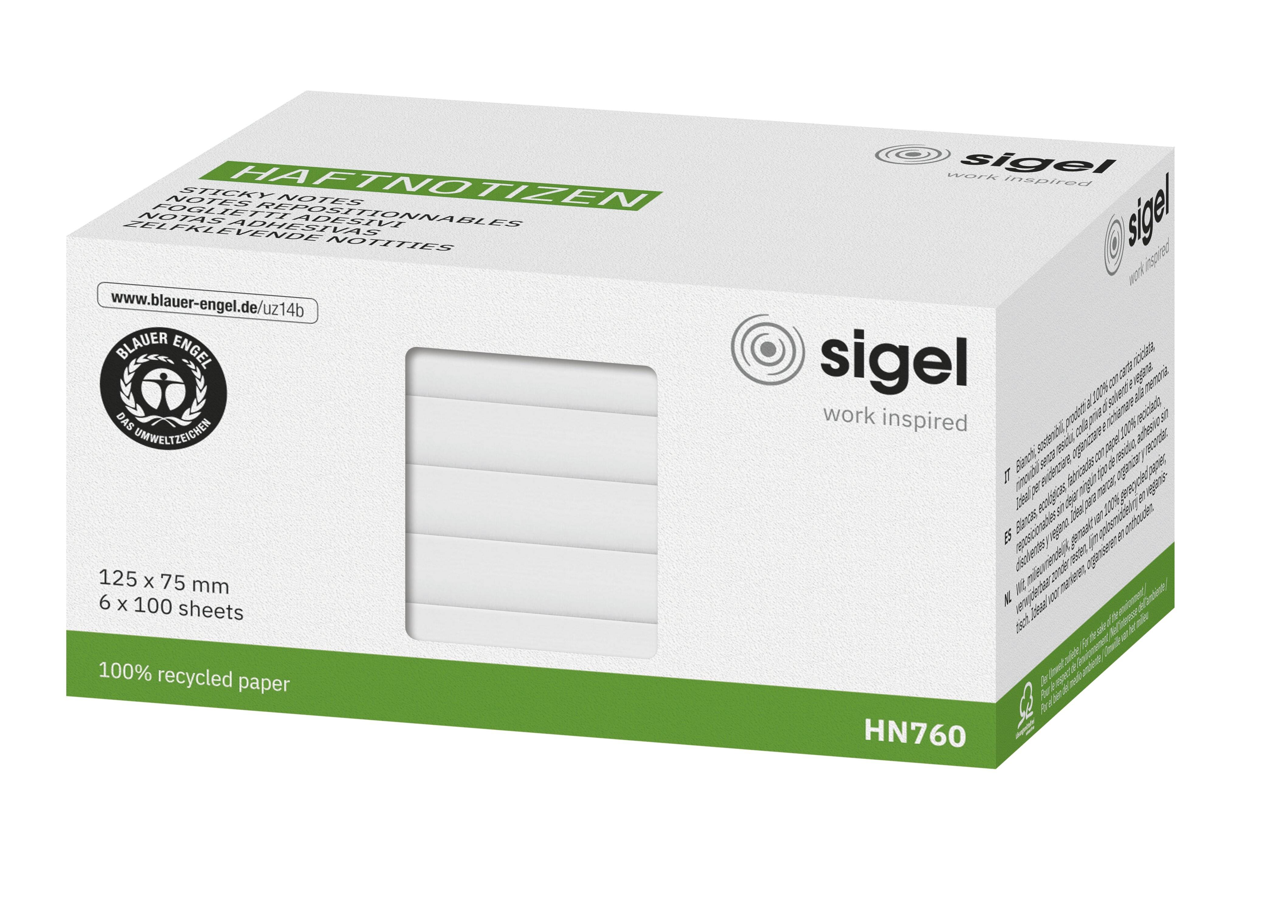 Sigel Plaknotitie HN760 125 mm x 75 mm Wit 600 vellen
