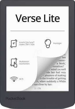 PocketBook POCKETBOOK - Verse Lite - Midnight Grey DACH-Version - E-Book-Reader - 8 GB eBook-reader 15.2 cm (6 inch) Zwart