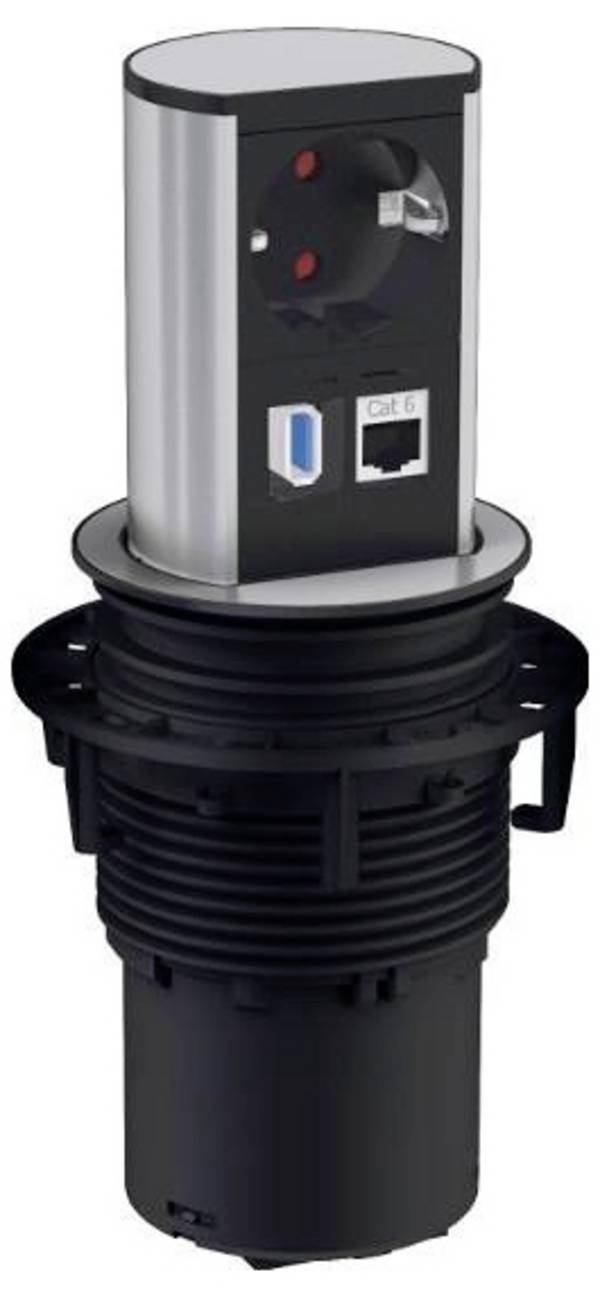 BACHMANN ELEVATOR 1x geaard stopcontact, 1x CAT6, 1x USB 3.0, Roestvrij staal
