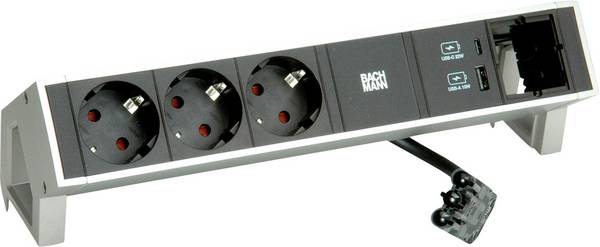 BACHMANN DESK2 3xCEE7/3 1x CM USB Charger A/C 22W, 0,2m GST18 INOX
