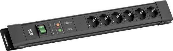 BACHMANN CONNECTUS 6xCEE7/3, 1xGVS 1xschakelaar 2,0 m CEE7/7 zwart