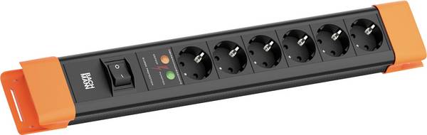 BACHMANN CONNECTUS 6xCEE7/3, 1xSPD 1xschakelaar 2,0 m CEE7/7 Zwart/Oranje
