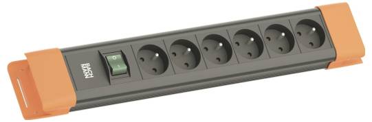 BACHMANN CONNECTUS 6xUTE, 1xschakelaar 2,0 m CEE7/7 zwart/oranje-1