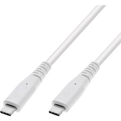 'Witte USB-C naar USB-C kabel met connectoren aan beide uiteinden, geschikt voor opladen en gegevensoverdracht tussen compatibele apparaten.'