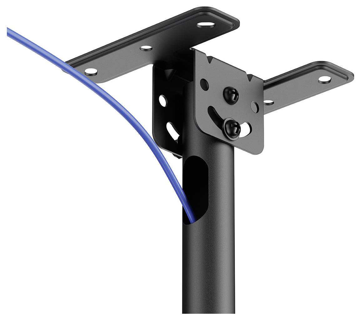 Plafondmontagebeugel met een blauwe kabel die erdoorheen loopt, ontworpen voor veilig kabelmanagement en apparatuurinstallatie.