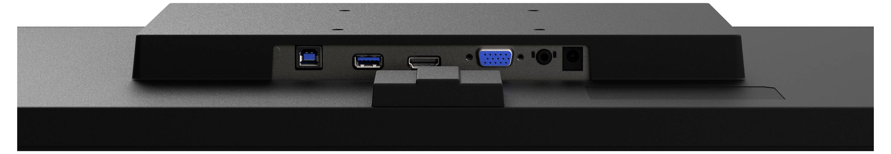 Achterkant van een monitor met USB-, HDMI-, VGA- en stroompoorten.
