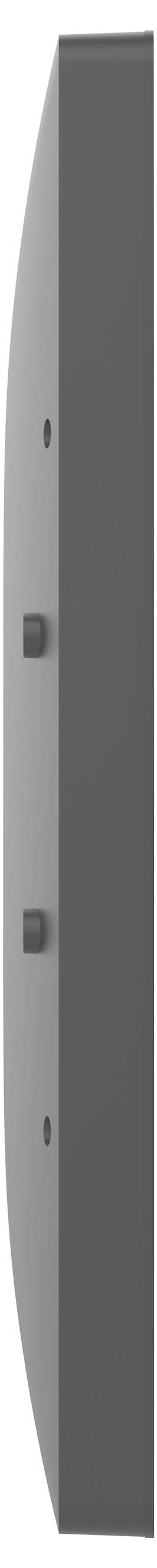 Een lang, rechthoekig, grijs voorwerp met twee uitstekende pennen aan één zijde, gezien vanuit een zijaanzicht.